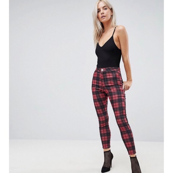 ASOS Denim - ASOS Rivington High Waist Skinny Jeans Plaid 26